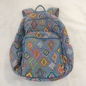 Vera Bradley Blue Quilted Backpack with Multicolor Geometric Print